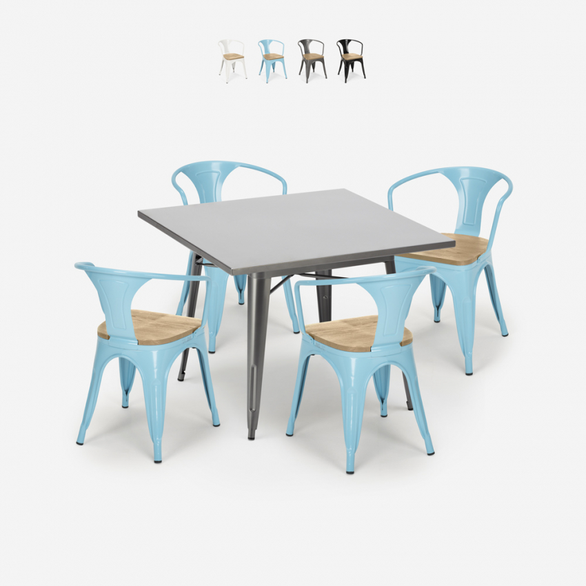 table 80x80cm + 4 chaises style Lix industriel cuisine bar restaurant century top light Vente