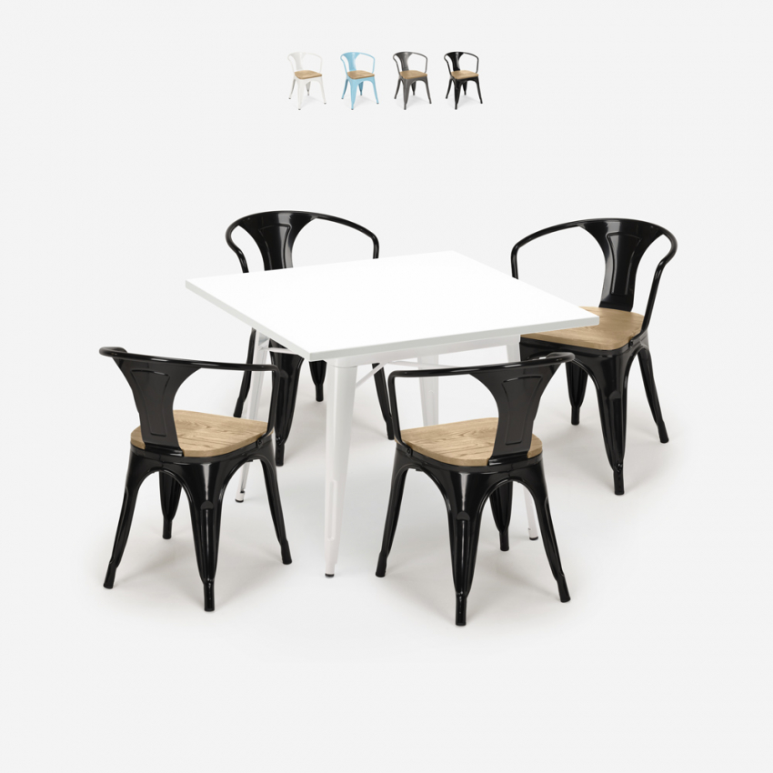 table 80x80cm blanc + 4 chaises style century white top light Remises