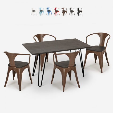 tafelset 120x60cm 4 industriële houten eetkamerstoelen wismar wood Aanbieding