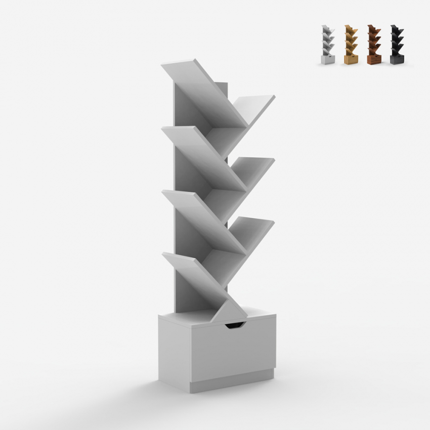 Modern ontwerp boekenkast met 8 planken en lade Treebook 120 Voorraad Modern ontwerp boekenkast met 8 planken en lade Treebook 120 Voorraad