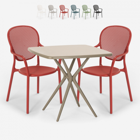 Set met 2 design stoelen en vierkante beige tafel 70x70 cm voor binnen en buiten Lavett Aanbieding