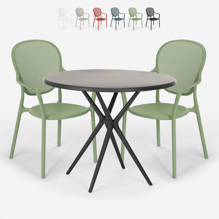 Outdoor set met ronde zwarte tafel 80x80 cm en 2 design stoelen Valet Dark Catalogus