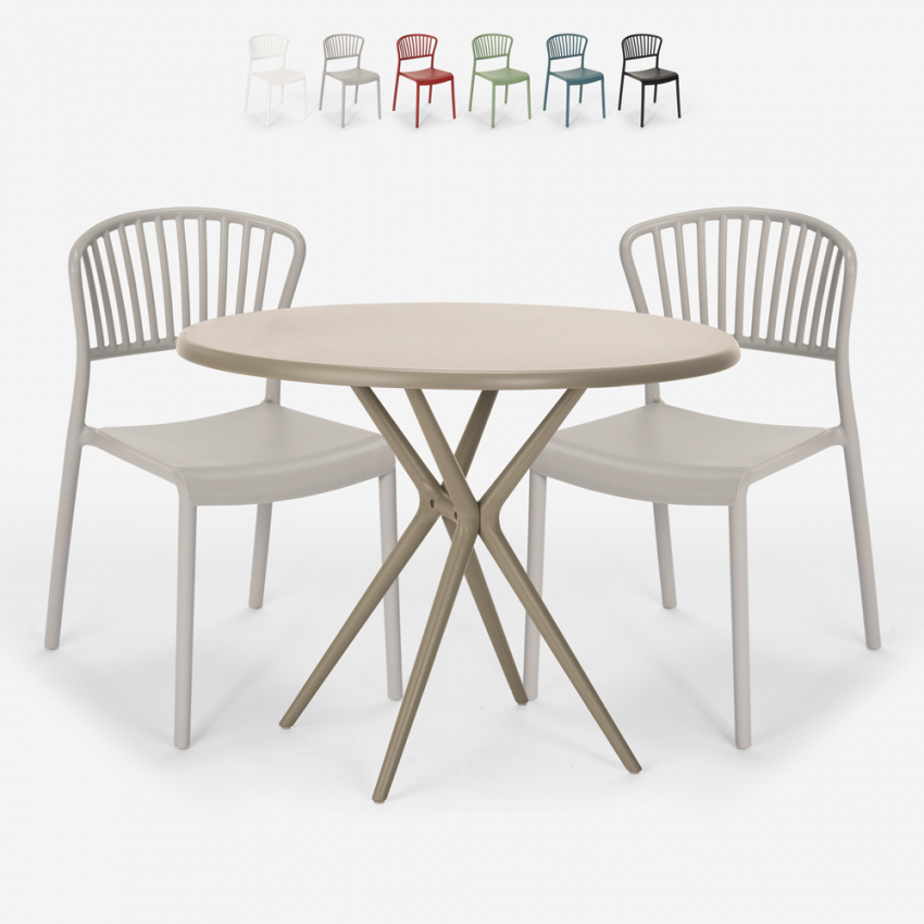 Set met ronde beige tafel 80x80 cm en 2 modern design stoelen Gianum Aanbieding