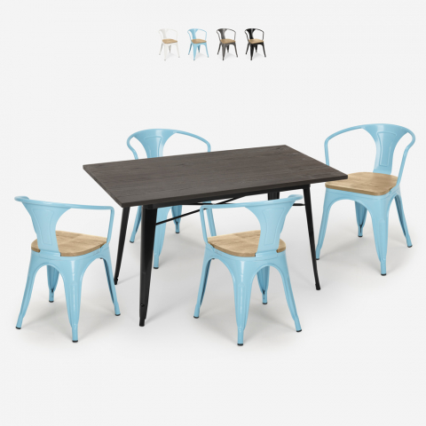table 120x60cm industriel + 4 chaises style Lix bar restaurant cuisine caster top light Promotion