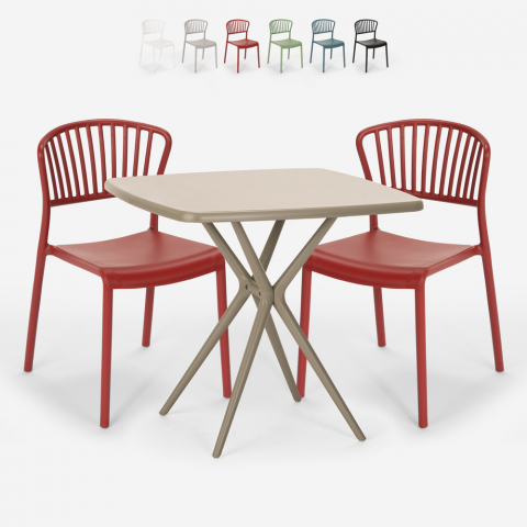 Indoor-outdoor set met vierkante beige tafel 70x70 cm en 2 design stoelen Magus Aanbieding