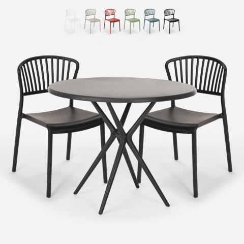 Set 2 stoelen modern design ronde tafel zwart 80x80cm Gianum Dark Aanbieding