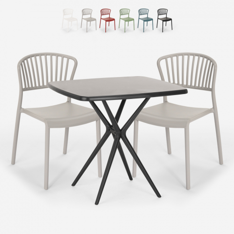 Ensemble 2 Chaises et 1 Table Carrée Noire 70x70cm Design pour Extérieur Jardin bar restaurant terrasse Magus Dark Promotion