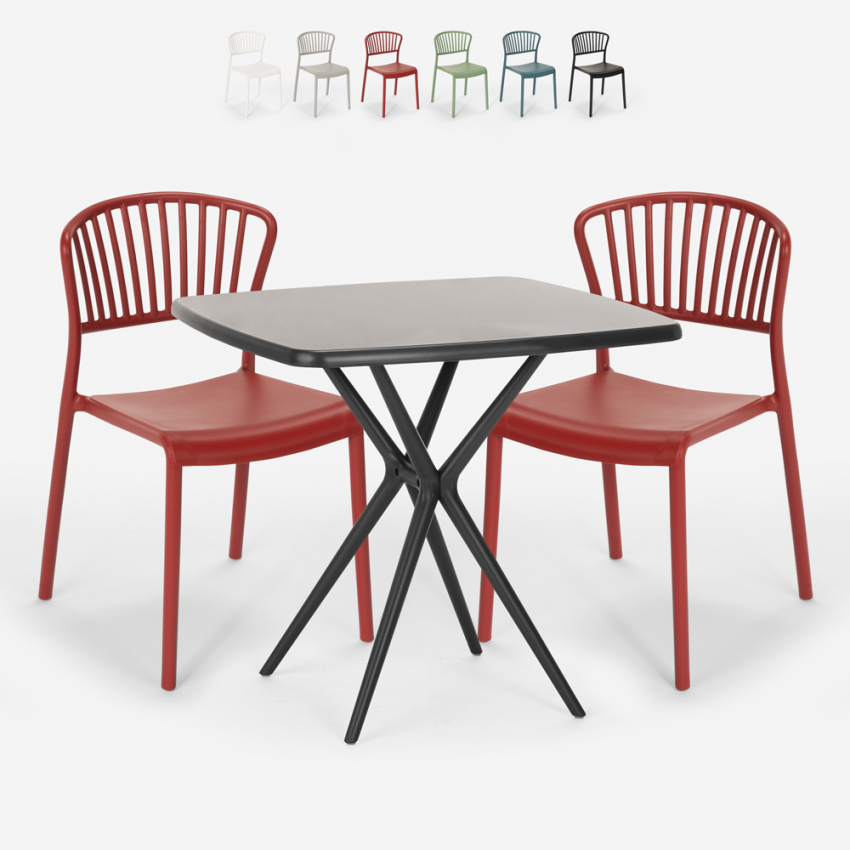 Indoor-outdoor set met vierkante zwarte tafel 70x70 cm en 2 design stoelen Magus Dark Kortingen Indoor-outdoor set met vierkante zwarte tafel 70x70 cm en 2 design stoelen Magus Dark Kortingen