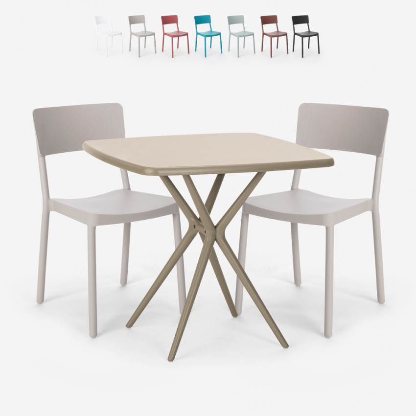 Ensemble 2 Chaises et 1 Table Carrée Beige 70x70cm Polypropylène Design pour jardin terrasse bar restaurant Regas Choix