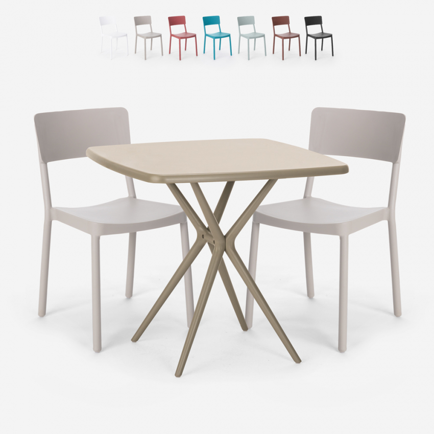 Set met 2 stoelen en vierkante beige tafel 70x70 cm van polypropyleen Regas Voorraad