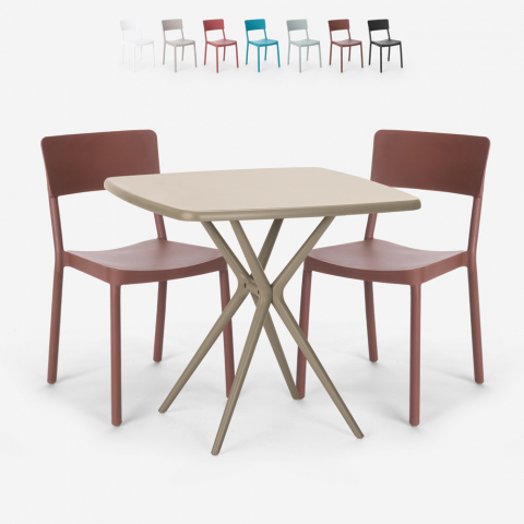 Ensemble 2 Chaises et 1 Table Carrée Beige 70x70cm Polypropylène Design pour jardin terrasse bar restaurant Regas