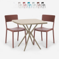 Ensemble 2 Chaises et 1 Table Carrée Beige 70x70cm Polypropylène Design pour jardin terrasse bar restaurant Regas Promotion