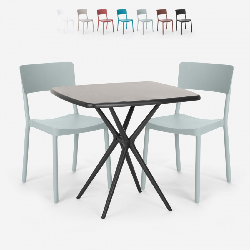 Ensemble Table Carrée 70x70cm Noire et 2 Chaises Extérieur Design pour jardin bar restaurant Regas Dark Ensemble Table Carrée 70x70cm Noire et 2 Chaises Extérieur Design pour jardin bar restaurant Regas Dark