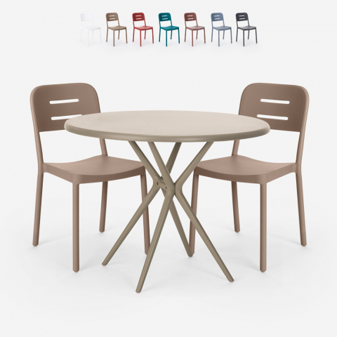 Ensemble 2 Chaises Polypropylène Design Table Ronde 80cm Beige Ipsum