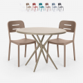 Ensemble 2 Chaises Polypropylène Design et 1 Table Ronde 80cm Beige pour jardin bar restaurant Ipsum Promotion