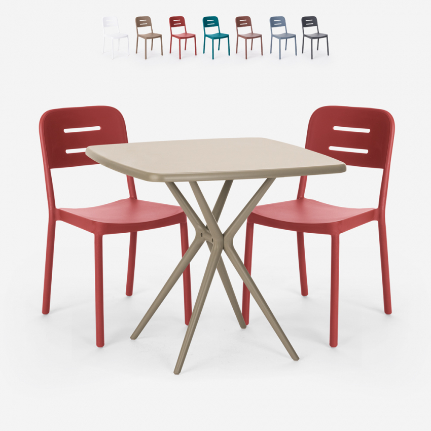 Ensemble Table Carrée Beige Polypropylène 70x70cm et 2 Chaises Design pour jardin restaurant bar Larum Ensemble Table Carrée Beige Polypropylène 70x70cm et 2 Chaises Design pour jardin restaurant bar Larum