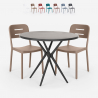 Ensemble Table Ronde Noire 80cm et 2 Chaises Design Moderne pour Jardin Bar Restaurant Ipsum Dark Choix