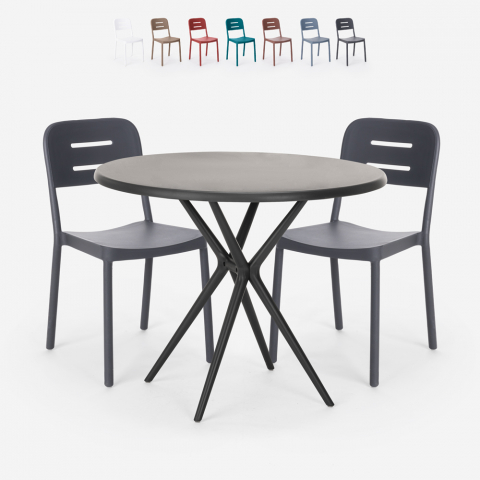 Ronde zwarte tafel set 80x80cm 2 stoelen modern design Ipsum Dark Aanbieding