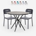 Ensemble Table Ronde Noire 80cm et 2 Chaises Design Moderne pour Jardin Bar Restaurant Ipsum Dark Promotion