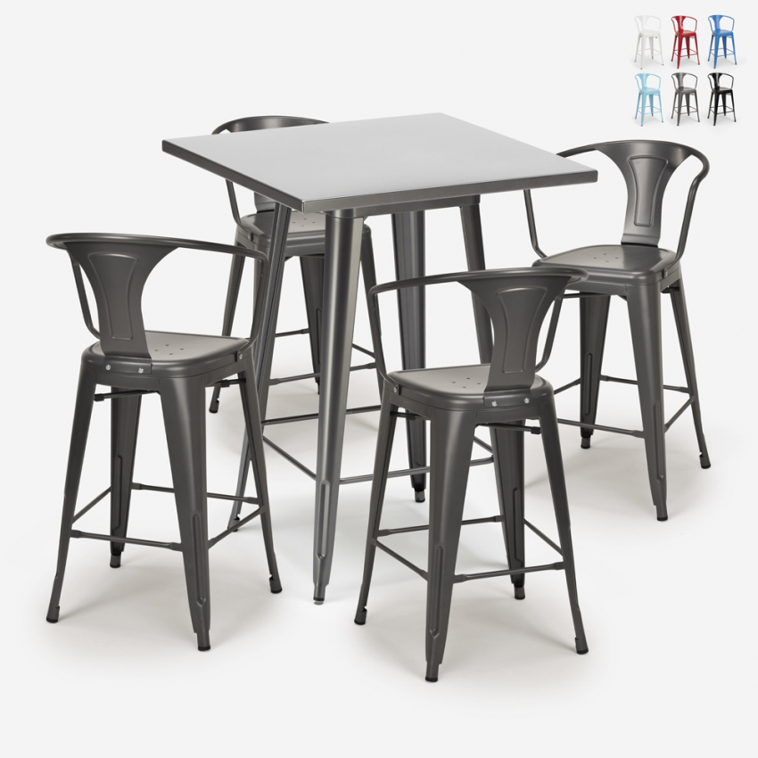 table 60x60cm + 4 tabourets style bar cuisine bucket Remises