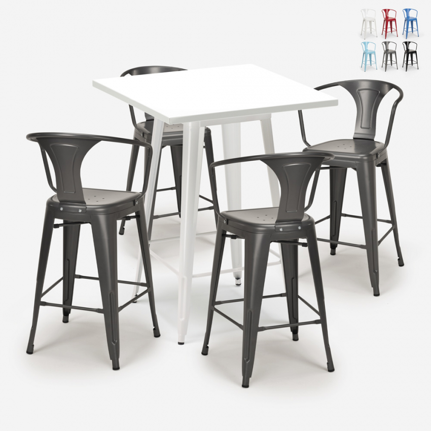 table 60x60cm blanc métal + 4 tabourets bar cuisine bucket white Promotion table 60x60cm blanc métal + 4 tabourets bar cuisine bucket white Promotion