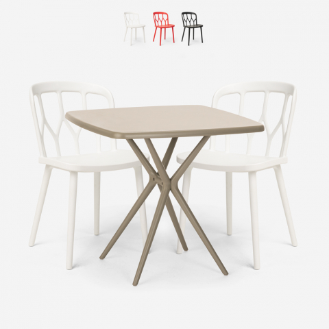 Polypropyleen set met 2 design stoelen en vierkante beige tafel 70x70 cm Saiku Aanbieding