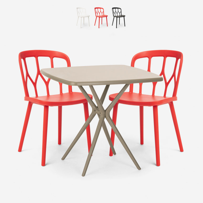Polypropyleen set met 2 design stoelen en vierkante beige tafel 70x70 cm Saiku Aanbod Polypropyleen set met 2 design stoelen en vierkante beige tafel 70x70 cm Saiku Aanbod
