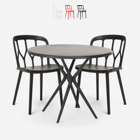 Ronde zwarte tafel set 80x80cm 2 polypropyleen stoelen Kento Dark Aanbieding