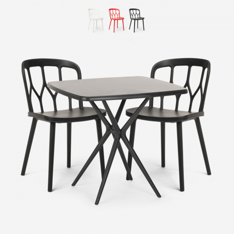 Ensemble Table Carrée Noire 70x70cm et 2 Chaises Extérieur Jardin Restaurant Bar Design Saiku Dark Promotion