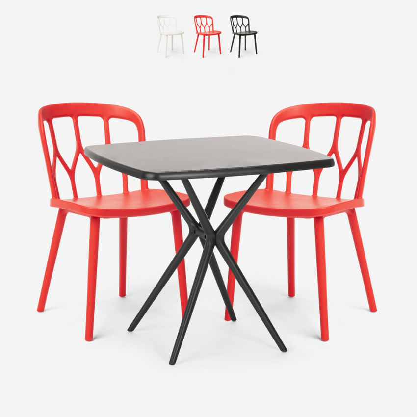 Set met vierkante zwarte tafel 70x70 cm en 2 design stoelen Saiku Dark Aanbod Set met vierkante zwarte tafel 70x70 cm en 2 design stoelen Saiku Dark Aanbod