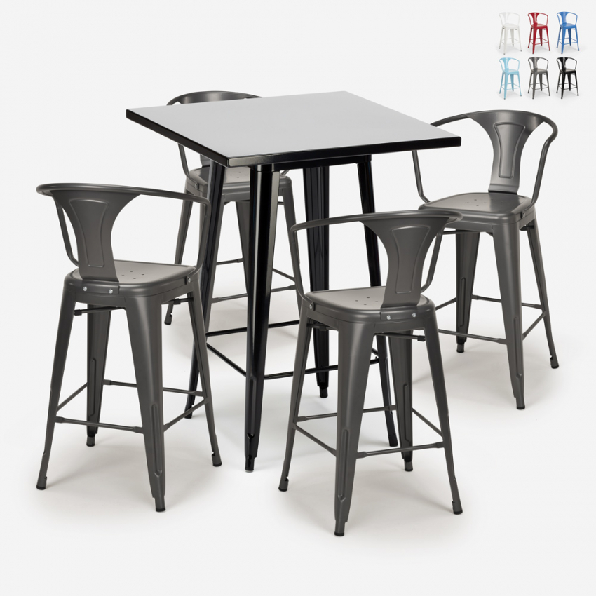 table haute noire 60x60cm + 4 tabourets bar cuisine bucket black Remises table haute noire 60x60cm + 4 tabourets bar cuisine bucket black Remises