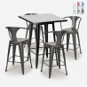 table haute noire 60x60cm + 4 tabourets bar cuisine bucket black Remises