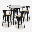 Set met hoge zwarte tafel 60x60 cm en 4 barkrukken Bucket Black Top Light Voorraad