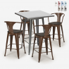Set met hoge zwarte metalen tafel 60x60 cm en 4 barkrukken Bucket Wood Kortingen