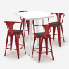 ensemble 4 tabourets table haute 60x60cm métal blanc bucket wood white 