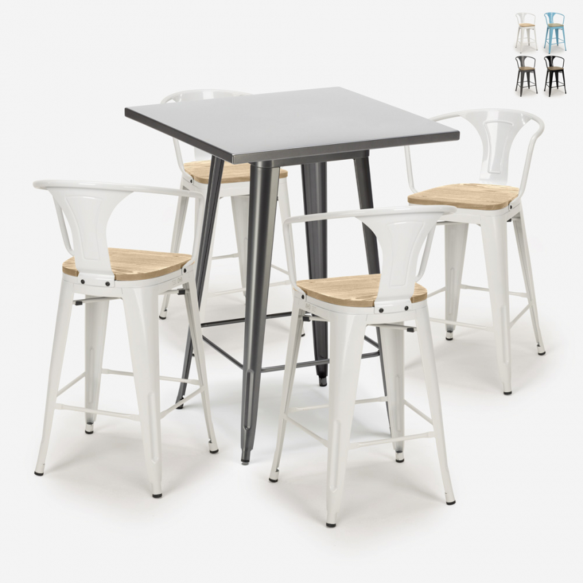 Set met hoge metalen tafel 60x60 cm en 4 barkrukken Bucket Top Light Aanbod Set met hoge metalen tafel 60x60 cm en 4 barkrukken Bucket Top Light Aanbod