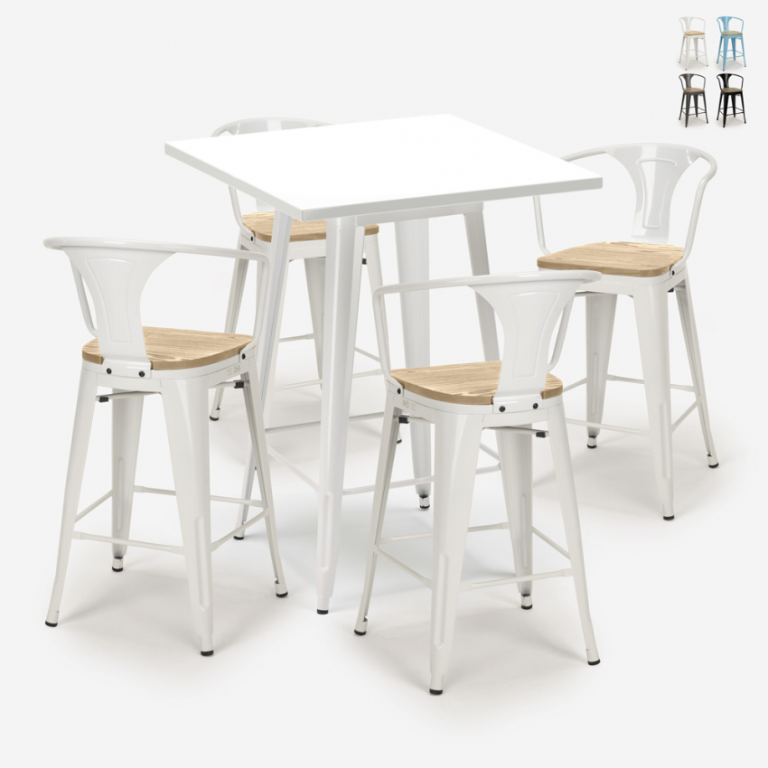 ensemble table blanche 60x60cm 4 tabourets en métal bucket white top light Offre