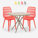 Set met 2 polypropyleen design stoelen en vierkante beige tafel 70x70 cm Cevis Aanbieding