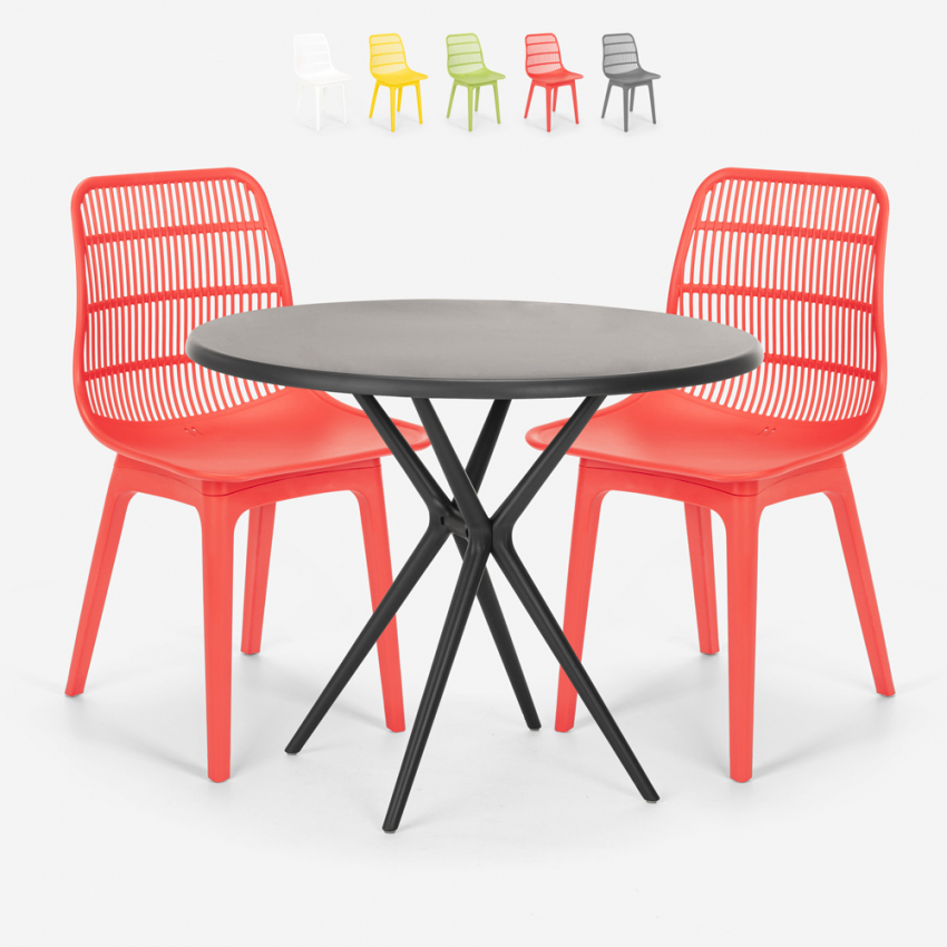 Set met 2 modern design stoelen en ronde zwarte tafel 80x80 cm Bardus Dark Karakteristieken