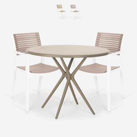 Design ronde tafel set 80x80cm beige 2 polypropyleen stoelen Fisher Aanbieding