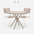 Set met ronde beige tafel 80x80 cm en 2 polypropyleen design stoelen Fisher Aanbieding