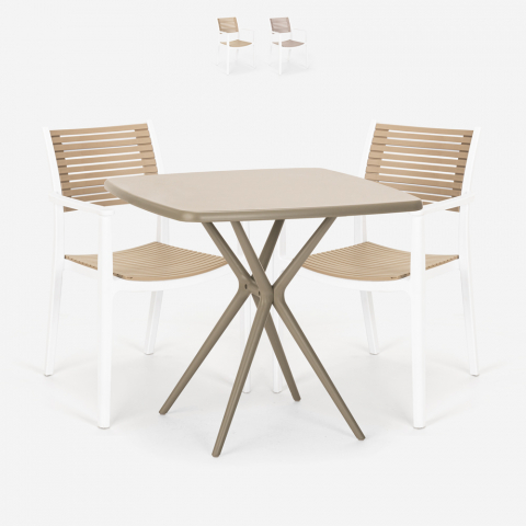 Set met vierkante beige tafel 70x70 cm en 2 polypropyleen design stoelen Clue Aanbieding