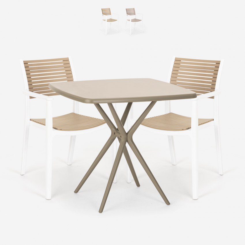 Set 2 beige vierkante tafel stoelen 70x70cm polypropyleen outdoor Clue Aanbieding