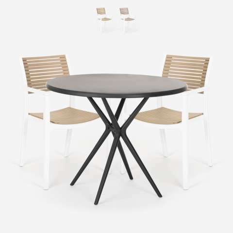 Ensemble 2 Chaises Design Moderne Table Ronde Noire 80cm Fisher Dark
