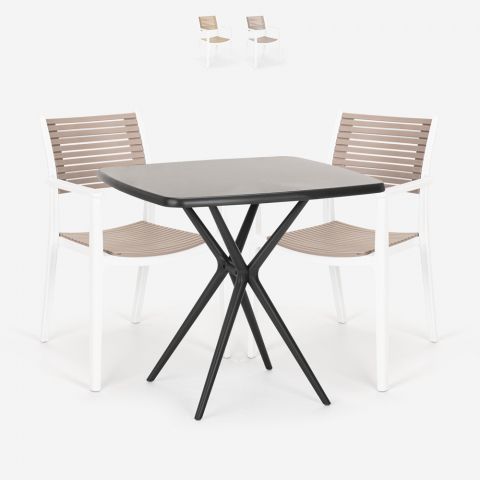 Set met vierkante zwarte tafel 70x70 cm en 2 polypropyleen design stoelen Clue Dark Aanbieding