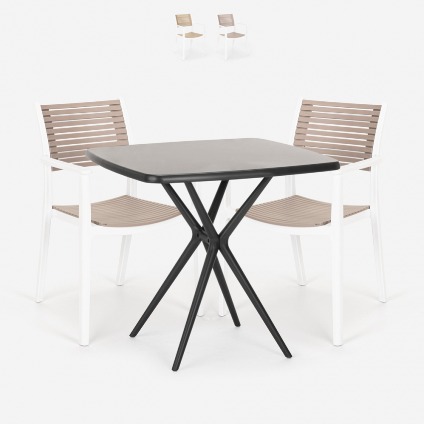 Set met vierkante zwarte tafel 70x70 cm en 2 polypropyleen design stoelen Clue Dark Aanbieding Set met vierkante zwarte tafel 70x70 cm en 2 polypropyleen design stoelen Clue Dark Aanbieding