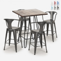 Industriële set met 4 barkrukken en een tafel 60x60 cm Mason Noix Aanbieding