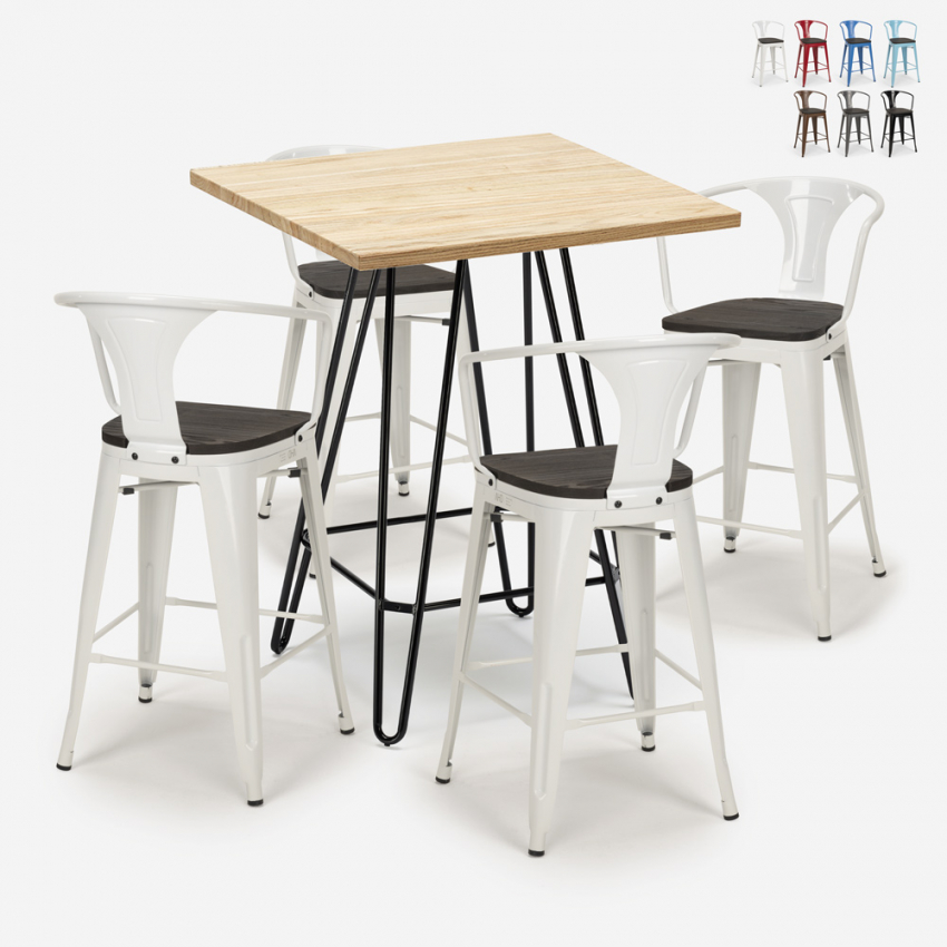 ensemble 4 tabourets table bois métal 60x60cm industriel mason wood Offre ensemble 4 tabourets table bois métal 60x60cm industriel mason wood Offre