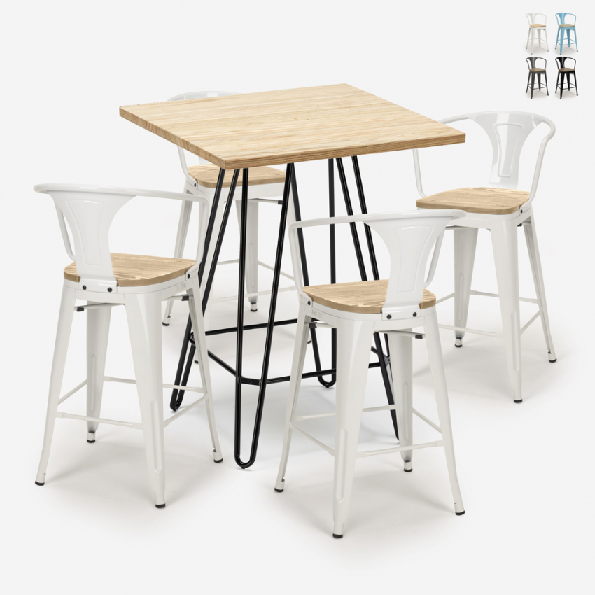 ensemble table haute 60x60cm 4 tabourets bar cuisine mason top light Offre ensemble table haute 60x60cm 4 tabourets bar cuisine mason top light Offre