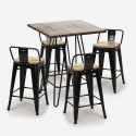 Industriële set met 4 barkrukken en een tafel 60x60 cm Mason Noix Steel Top Light Model